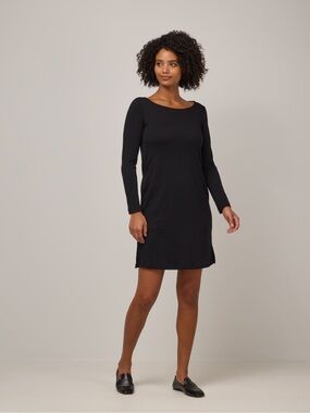 Wool& Margo Long Sleeve Shift Dress XS Black Merino Wool Classic Travel Pockets